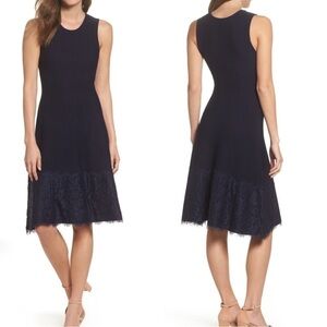 NEW Eliza J Sleeveless Lace Hem Knee Length Dress Navy Blue